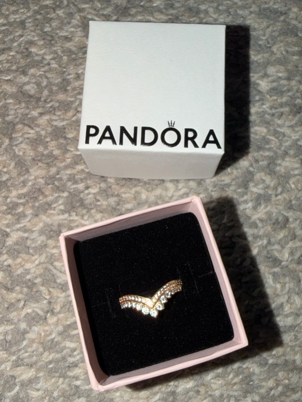 Pandora Princess Wishbone Ring 14k Rose Gold Plating - Picture 6 of 7